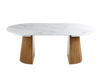 Nowoczesny okrągły stół rozkładany 120 cm w kolorze biały marmur / dąb z dekoracyjną podstawą    