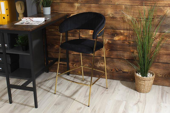 Krzesło barowe w stylu glamour MARGO czarny welur /złoty