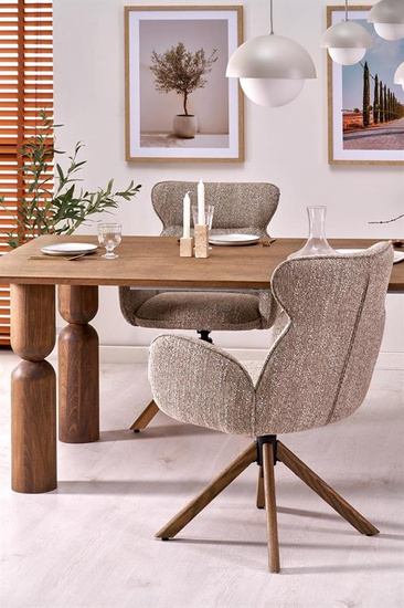 Krzesło z funkcją obracania K585 w odcieniu ciemnego beżu i dębu naturalnego 