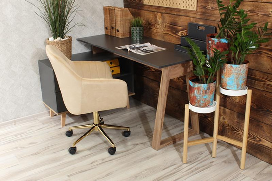 Fotel kubełkowy do biurka FABIO beżowy/złoty