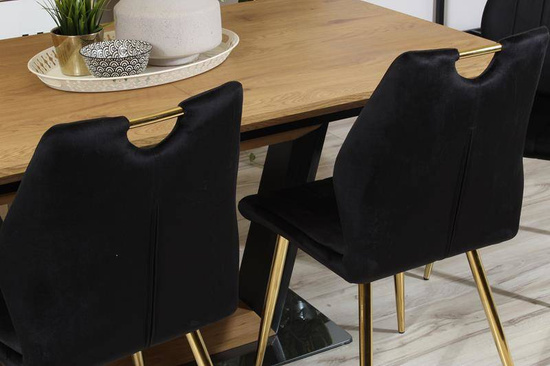 Nowoczesne krzesło welurowe MOLLY | czarna tkanina, złote detale