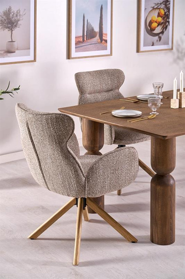 Krzesło z funkcją obracania K585 w odcieniu ciemnego beżu i dębu naturalnego 