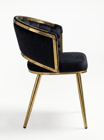 Welurowe krzesło z przeplatanym oparciem TESSA VELVET czarne na złotym stelażu