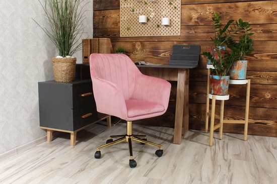 Fotel kubełkowy do biurka FABIO różowy/złoty