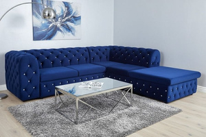 Duży narożnik pikowany MOMOA z szezlongiem z funkcją spania