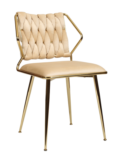 Krzesło glamour plecione ERGO beżowy welur na złotym stelażu