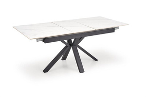 Elegancki stół rozkładany PLATAN z blatem z białego marmuru i czarnymi, stalowymi nogami