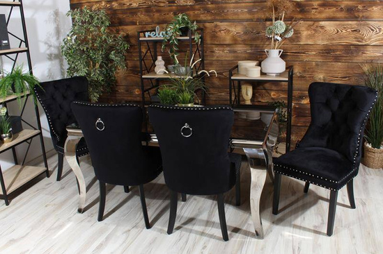 Krzesło na sprężynach pikowane z kołatką i ćwiekami HUGO czarne