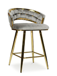 Krzesło barowe plecione półhoker TESSA VELVET szary na złotym stelażu