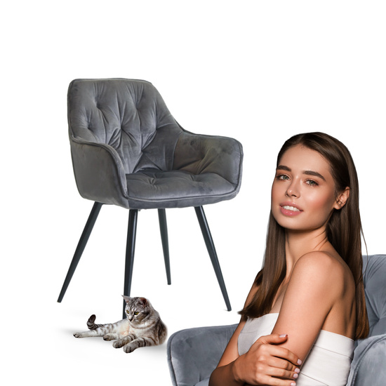 Krzesło fotelowe z podłokietnikami AURORA | szary welur, styl loft