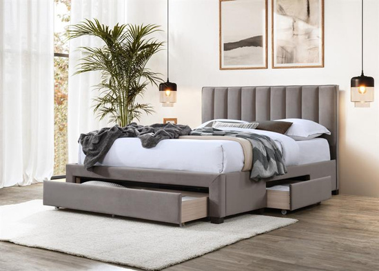 Łóżko z szufladami GRACE 160 w beżowej tkaninie velvet
