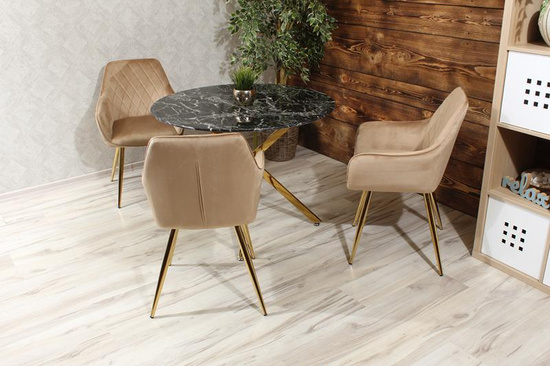 Krzesło w przeszycia skośne CARBO ciemny beż ze złotymi nóżkami