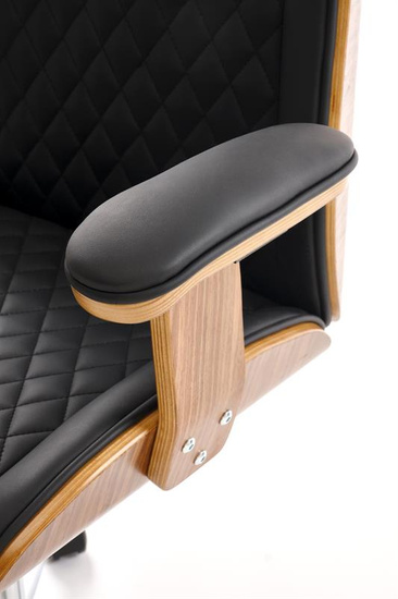 Fotel gabinetowy TIMBER orzechowe wykończenie z czarną tapicerką z ekoskóry