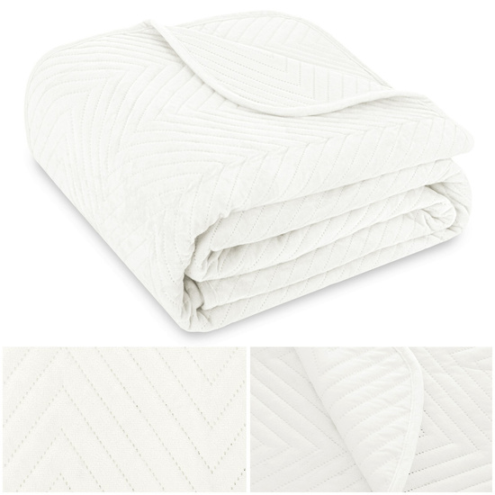 Narzuta na łóżko z weluru CADEN 07 biała jodełka 170 x 210