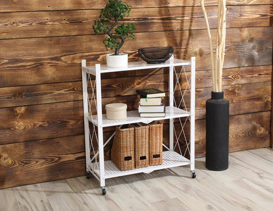 Metalowy regał składany z trzema półkami BRUNO 3P biały