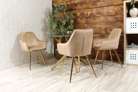 Krzesło w przeszycia skośne CARBO ciemny beż ze złotymi nóżkami