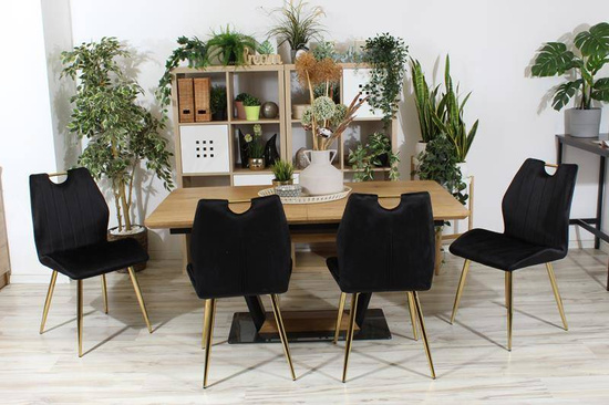 Nowoczesne krzesło welurowe MOLLY | czarna tkanina, złote detale