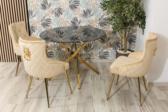 Krzesło z kołatką do jadalni glamour BENTO beżowy/złoty