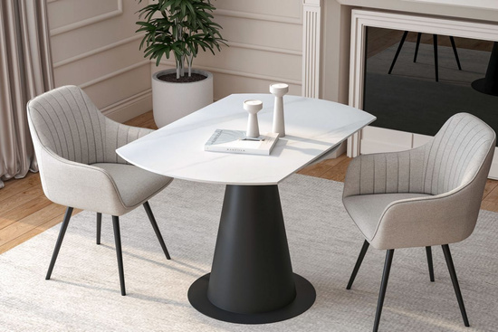 Stół rozkładany NOEL z białym marmurowym blatem i czarną podstawą
