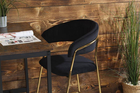 Krzesło barowe w stylu glamour MARGO czarny welur /złoty