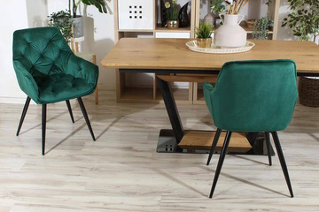 Krzesło fotelowe z podłokietnikami AURORA | zielony welur, styl loft
