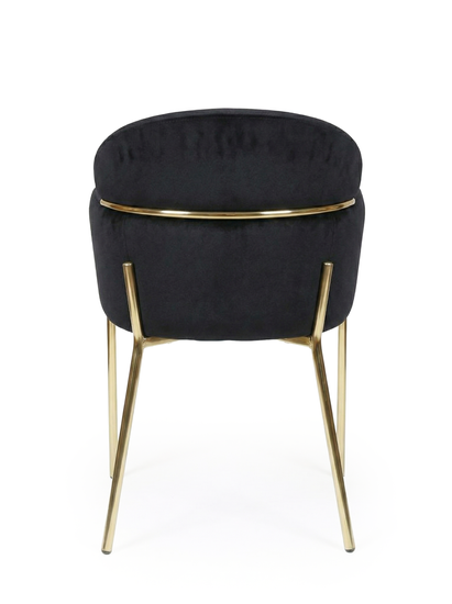 Krzesło z podłokietnikami glamour ze złotym łącznikiem LUNGO VELVET czarne na złotym stelażu