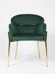 Krzesło z podłokietnikami glamour ze złotym łącznikiem LUNGO VELVET zielone na złotym stelażu