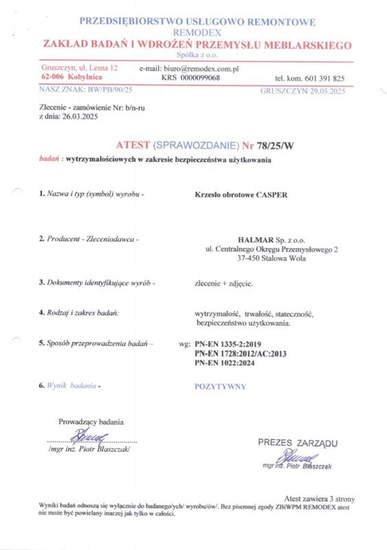 Fotel gabinetowy CASPER czarny ergonomiczny z regulacją i mechanizmem synchronicznym