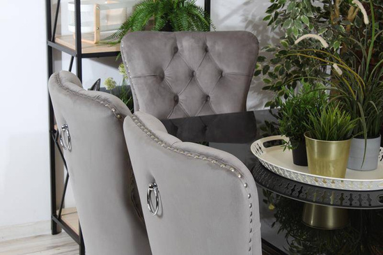 Krzesło na sprężynach pikowane z kołatką i ćwiekami HUGO szare