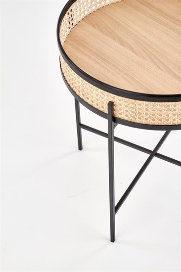 Ława LANIPA z rattanu naturalnego na czarnej metalowej podstawie