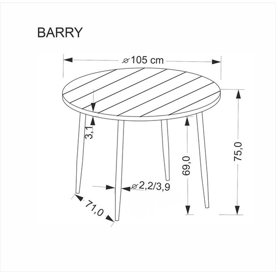 Stół okrągły BARRY orzechowy blat i czarne nogi fi105 cm