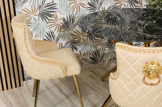 Krzesło z kołatką do jadalni glamour BENTO beżowy/złoty