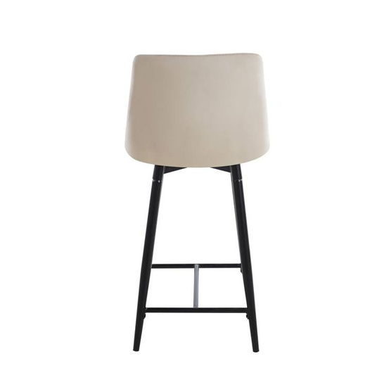 Welurowe krzesło do wyspy niskie PROXI pikowane jasny beż na czarnych nogach