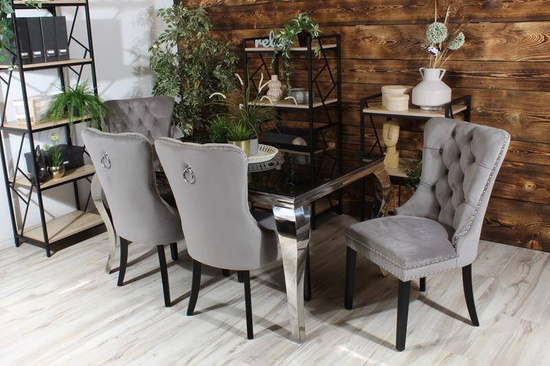 Krzesło na sprężynach pikowane z kołatką i ćwiekami HUGO szare