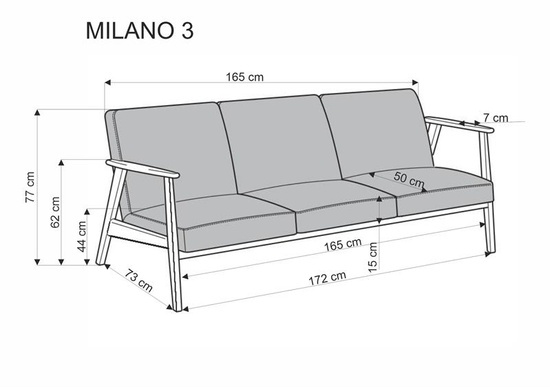 Sofa z drewnianymi podłokietnikami MILANO 3S w kolorze jasny beż Castel 04 