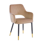 Eleganckie krzesło do jadalni z przeszyciami FRANCO A ciemny beż na czarno-złotych nogach