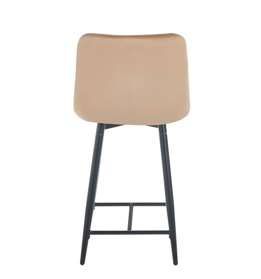 Welurowe krzesło do wyspy niskie PROXI pikowane ciemny beż na czarnych nogach