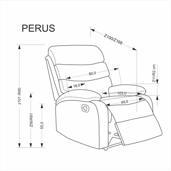 Rozkładany fotel wypoczynkowy PERUS w kolorze popielatym
