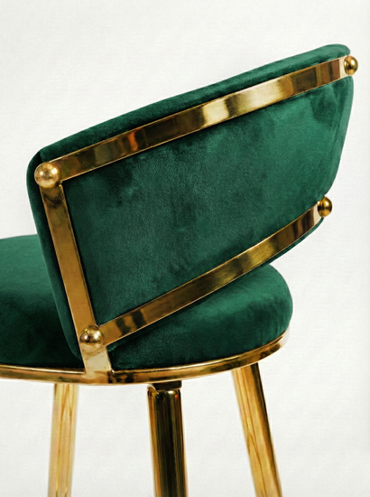 Krzesło barowe plecione półhoker TESSA VELVET zielony na złotym stelażu