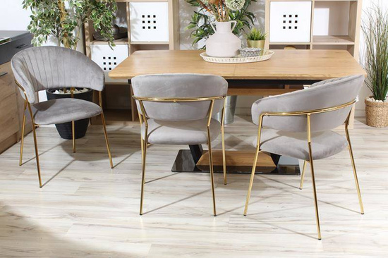 Welurowe krzesło do jadalni w stylu glamour MARGO 2 szare na złotym stelażu