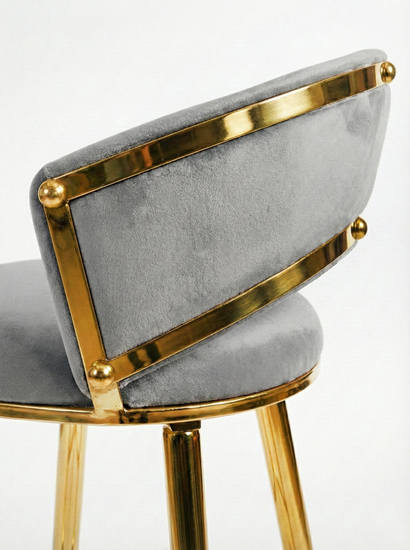 Krzesło barowe plecione półhoker TESSA VELVET szary na złotym stelażu