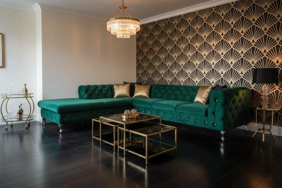 Narożnik pikowany MOMOA z szezlongiem bez funkcji spania 210 x 238