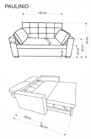 Sofa rozkładana PAULINIO szara tkanina