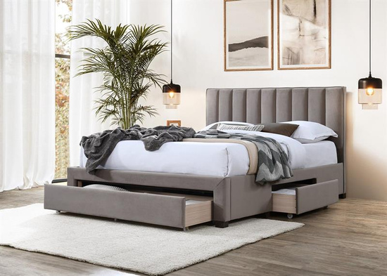 Łóżko GRACE 140 w beżowej tkaninie velvet