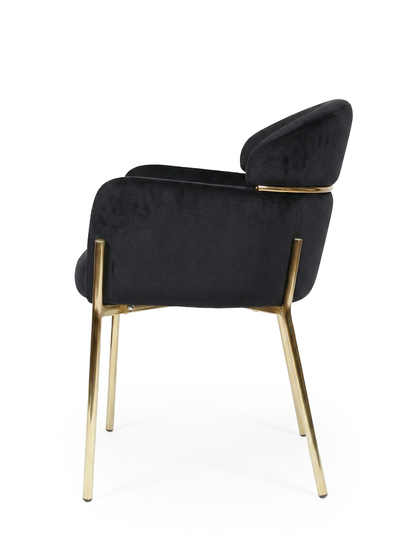 Krzesło z podłokietnikami glamour ze złotym łącznikiem LUNGO VELVET czarne na złotym stelażu