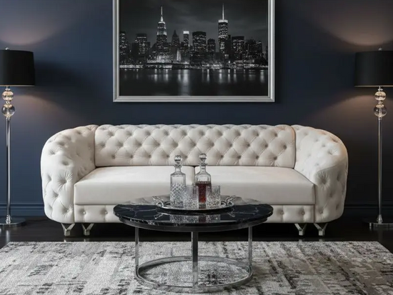 Pikowana kanapa LUCILLE 3-osobowa z funkcją spania i pojemnikiem na pościel