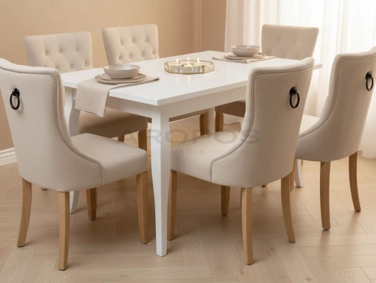 Rozkładany stół w stylu ludwikowskim MOZART biały 160-240