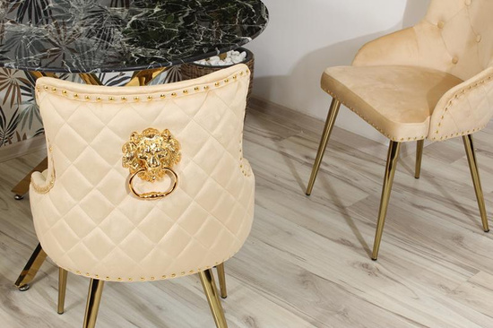 Krzesło z kołatką do jadalni glamour BENTO beżowy/złoty