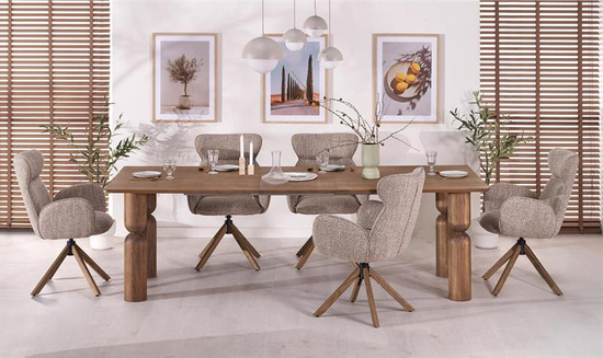 Krzesło z funkcją obracania K585 w odcieniu ciemnego beżu i dębu naturalnego 