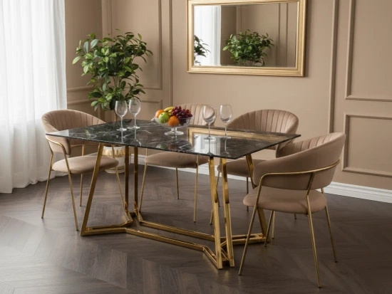 Krzesło do jadalni w stylu glamour MARGO 2 ciemno-beżowy welur / złoty stelaż